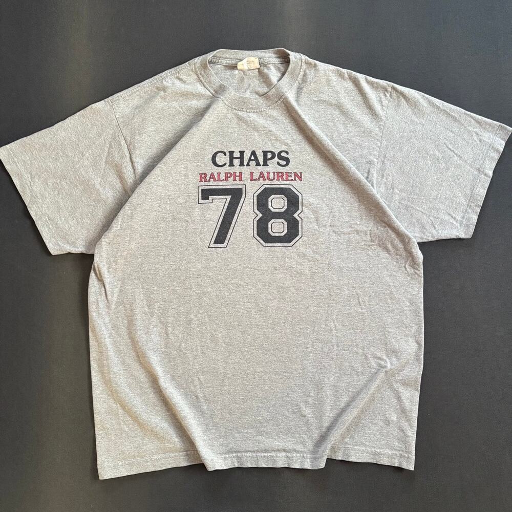 Vintage Chaps Ralph Lauren 78 Graphic Cotton T-Shirt Grey size XL